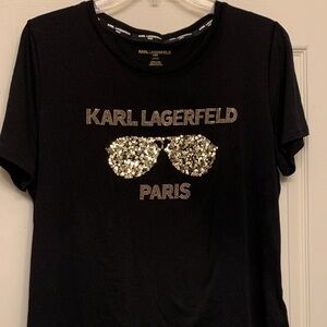Karl Lagerfeld Black Tee with Gold Embellishments Like New